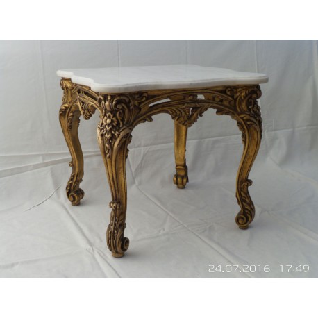 Mesa de centro valenciana madera dorada y marmol