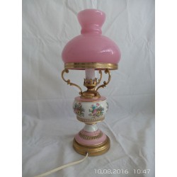 Lámpara estilo miller, cerámica pintada con detalles,cristal rosa