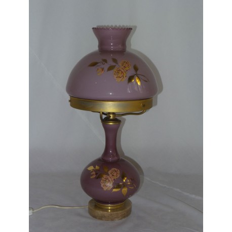Lámpara de cristal y metal,color rosado decodado